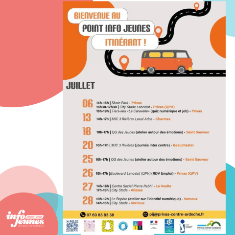 Les permanences du PIJ itinérant Centre Ardèche du 6 au 28 j...