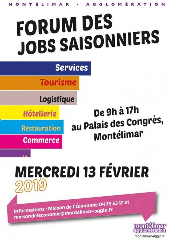 Affiche du Forum des jobs saisonniers à Montélimar le 13 février 2019