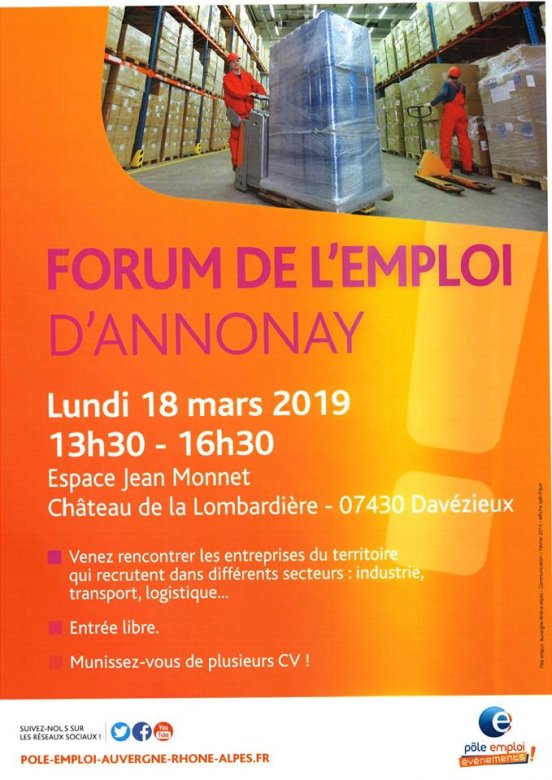 Affiche forum emploi Annonay 18 mars 2019