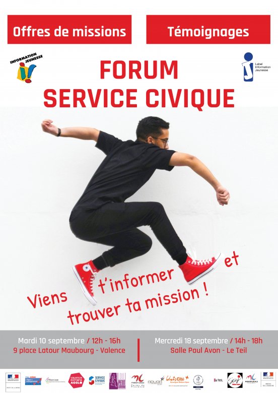 Affiche forum service civique au Teil le 18 septembre 2019