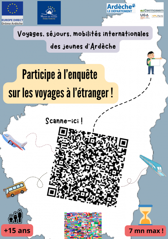 Visuel du questionnaire sur la mobilité internationale avec QR code pour ouvrir 